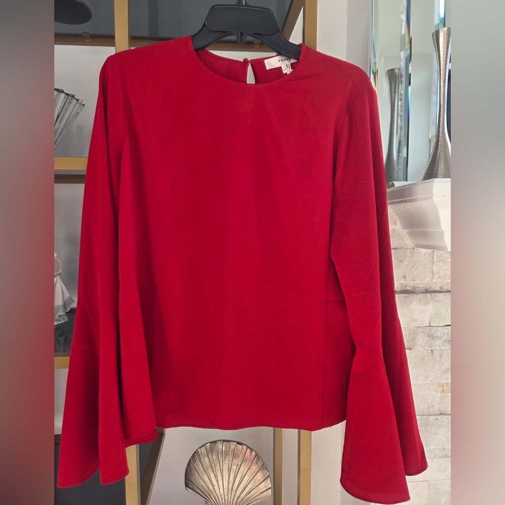 Frame Bright Red Long-Sleeve Crewneck Top
